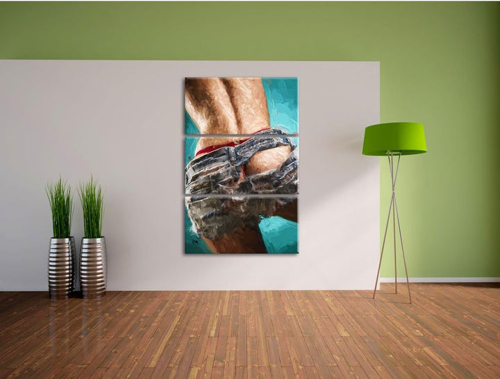 Pixxprint sexy Frauenhintern in Hotpants / 3-Teilig/Gesamtmass 120cm Leinwandbild bespannt auf Holzr