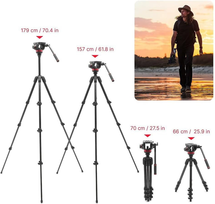 Manfrotto 055 Video-Stativ mit 502 Video-Fluid-Kopf, Carbonfaser, professionelles Schwerlast-Stativs