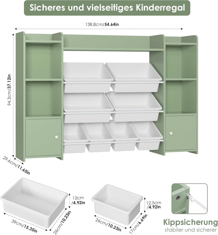 FOREHILL Kinderregal mit 8 Boxen Kinderzimmer Möbel Holz Bücherregal für Kinder Kinderzimmer Aufbewa