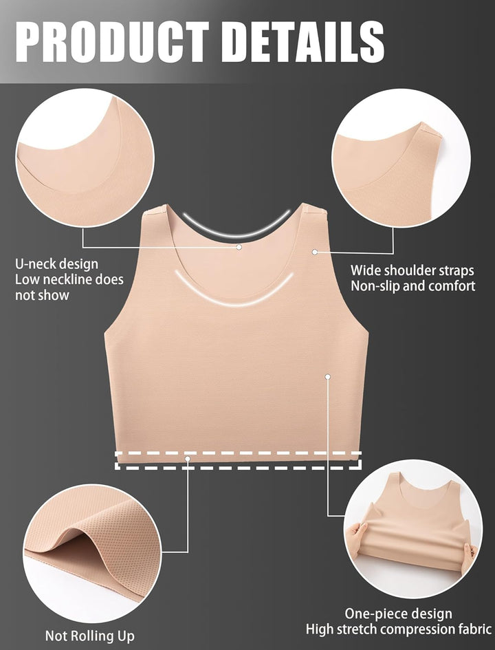 XUJI Brust Binder Trans FTM Atmungsaktive Kompression Nahtlos Top für Transgender L Nude, L Nude