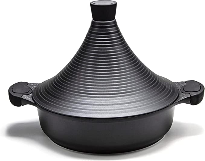 Tajine Marokko, Rund, Schwarz, Silikon, Antihaft, Induktion, Ofenfest, Handwäsche