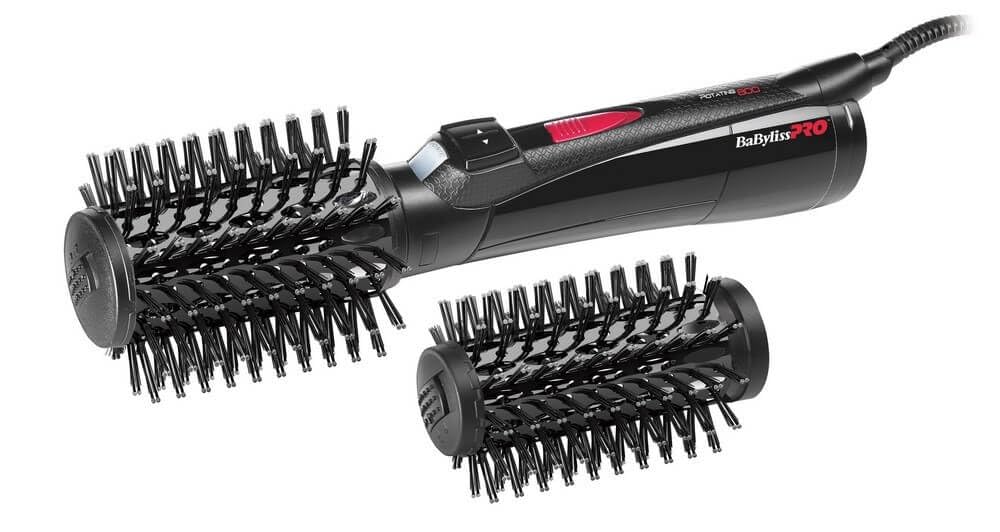 BaByliss Pro Rotierende Warmluftbürste mit 2 Bürstenaufsätzen, 800 Watt, Schwarz,1 Stück (1er Pack)