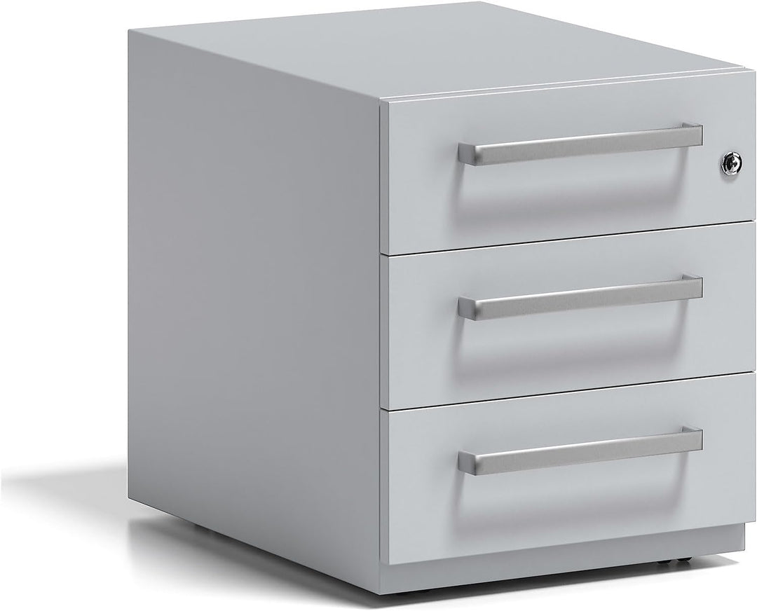 BISLEY Rollcontainer Note mit Griff, 3 Universalschubladen, Metall, 645 Lichtgrau, 56.5 x 42 x 49.5