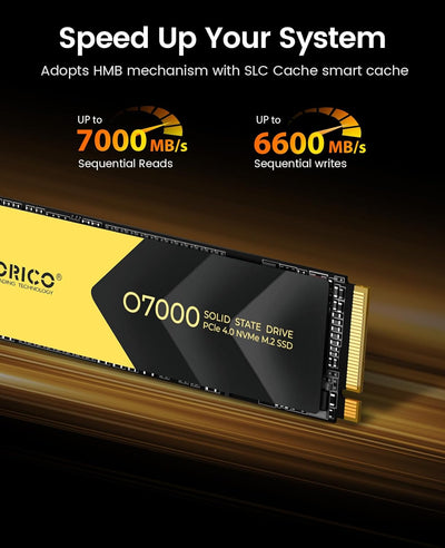 ORICO M2 SSD 2TB, NVMe SSD M.2 mit Kühlkörper, PCIe 4.0 x 4, bis zu 7000MB/s, SLC Cache 3D NAND, M.2