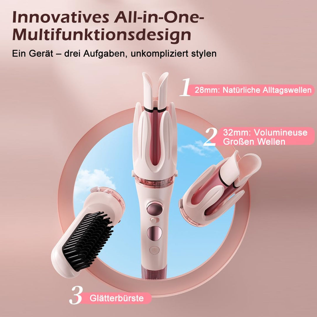 3-in-1 Automatischer Lockenstab (28/32mm Lockenwickler&Glättbürste)–2-Wege-Rotation/Schlitz (Anti-Ve