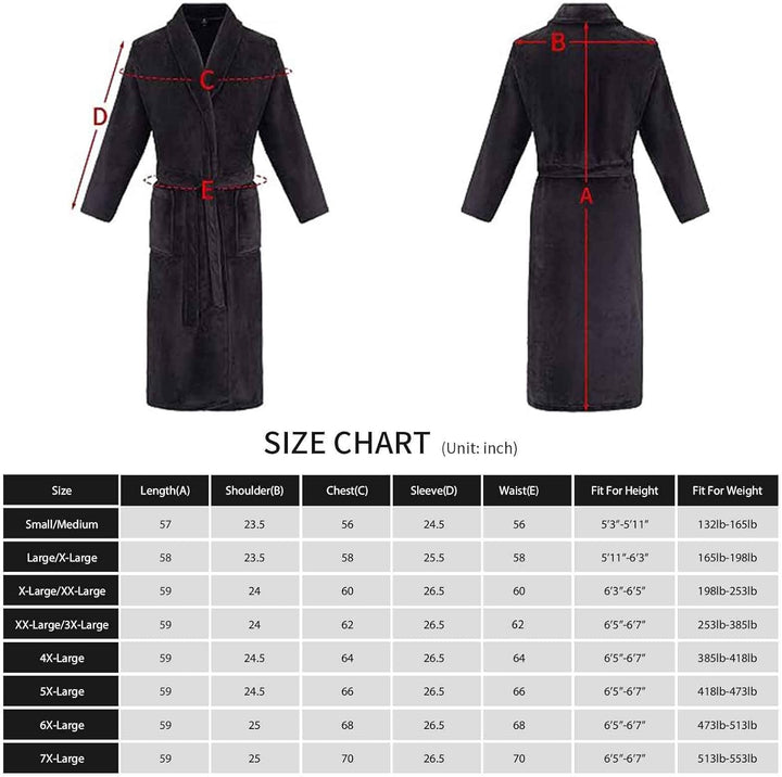 FashGudim Herren Bademäntel gross und gross in voller Länge Plüsch Fleece lange Robe Schal Kragen wa