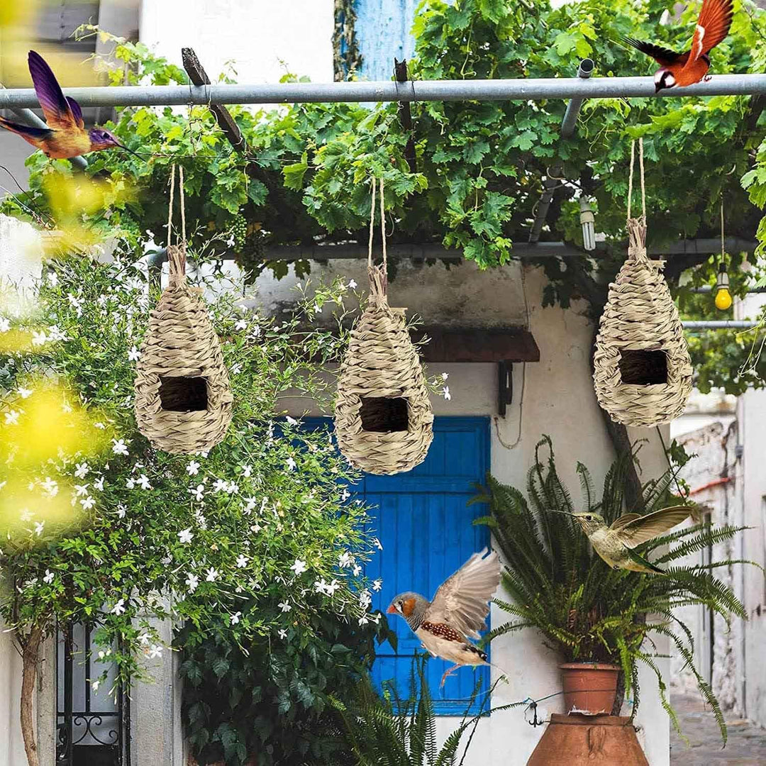 2 Stück Gras Bird Nest, Handgewebte Vogelhäuser, Verschleissfest Hängender Vogelnest, für Wellensitt