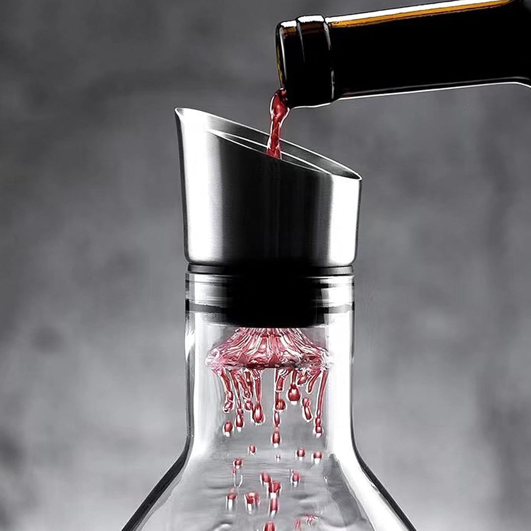 Wine Decanter Set with Aerator Filter, 1.5L Wine Carafe Red Wine Decanter, Lead-Free, Hand Blown Win