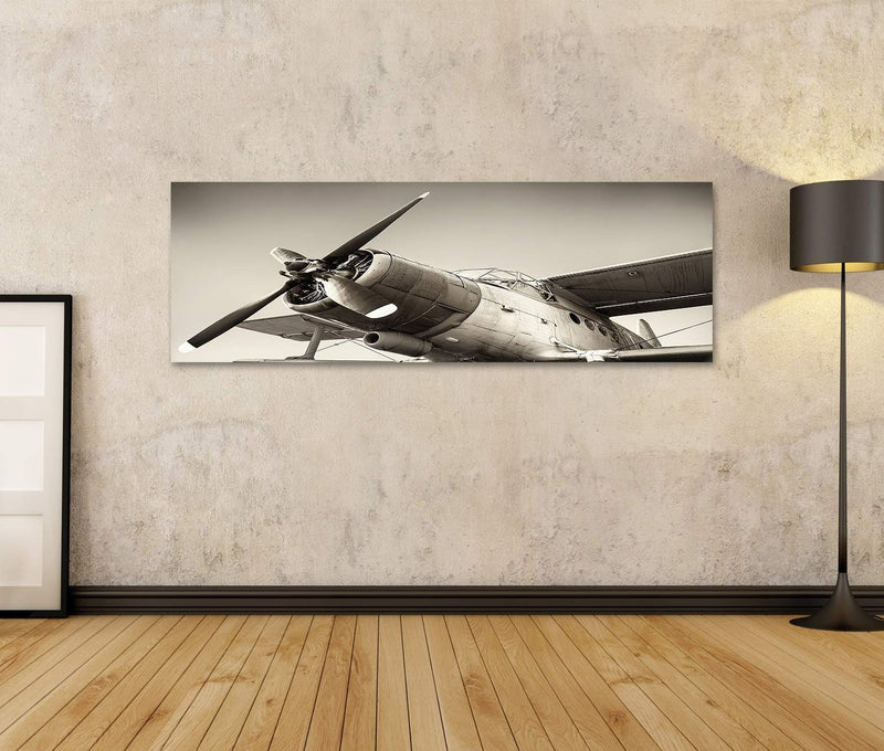 islandburner Bild auf Leinwand Altes Flugzeug Bilder Wandbilder Poster Leinwand 120x40cm - Panorama,