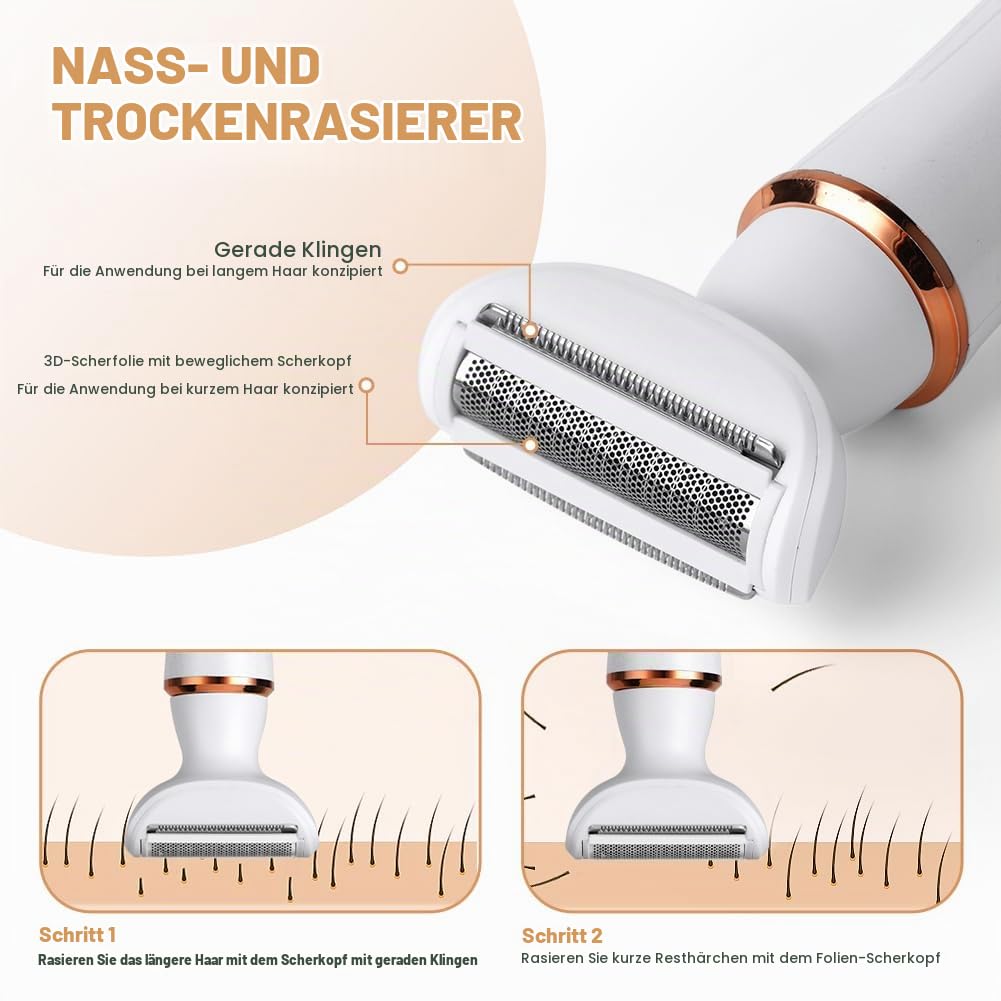 ACWOO Elektrischer Rasierer für Frauen, 4-In-1 Elektrischer Damenrasierer, Schmerzfreier Intimrasier