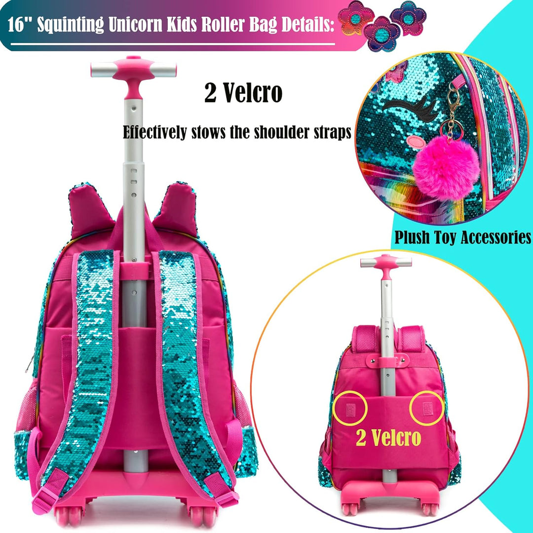 Rucksack Mädchen Schulranzen Trolley Schulrucksack Mädchen Teenager 3PCS Kinder Schultrolley Geeigne