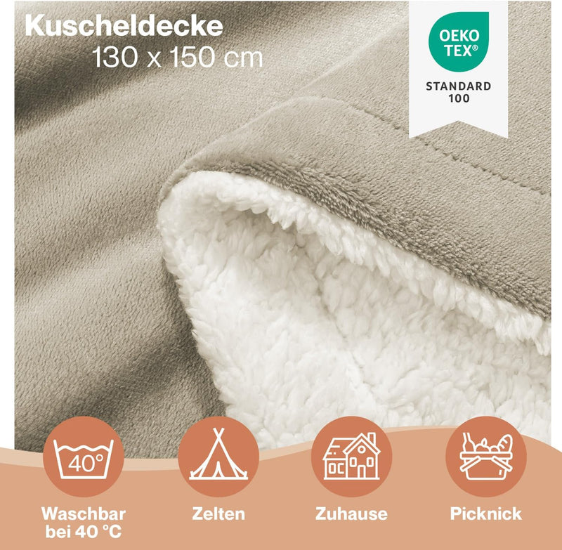 Blumtal Premium Sherpa Kuscheldecke flauschig - Wohndecke Kuscheldecke 130x150 cm - OEKO-TEX zertifi