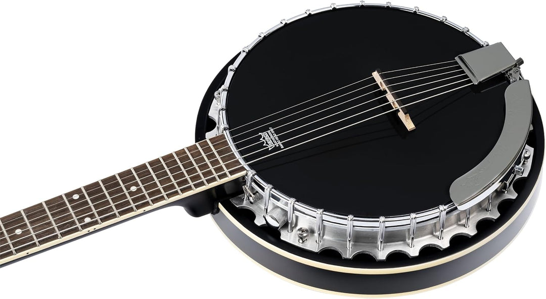 Ortega Raven Serie Banjo (6-Saiter, Pickup, Volume Regler, Luxus-Gigbag) schwarz, OBJE350/6-SBK