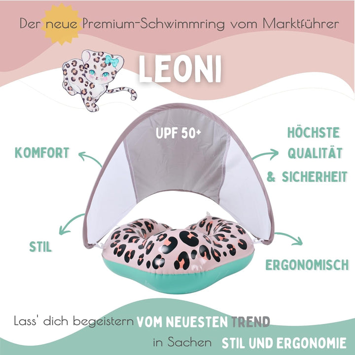 EDWEKIN® Einzigartiger Baby Schwimmring mit Leo Optik | Innovative Baby Schwimmhilfe mit Sonnenschut