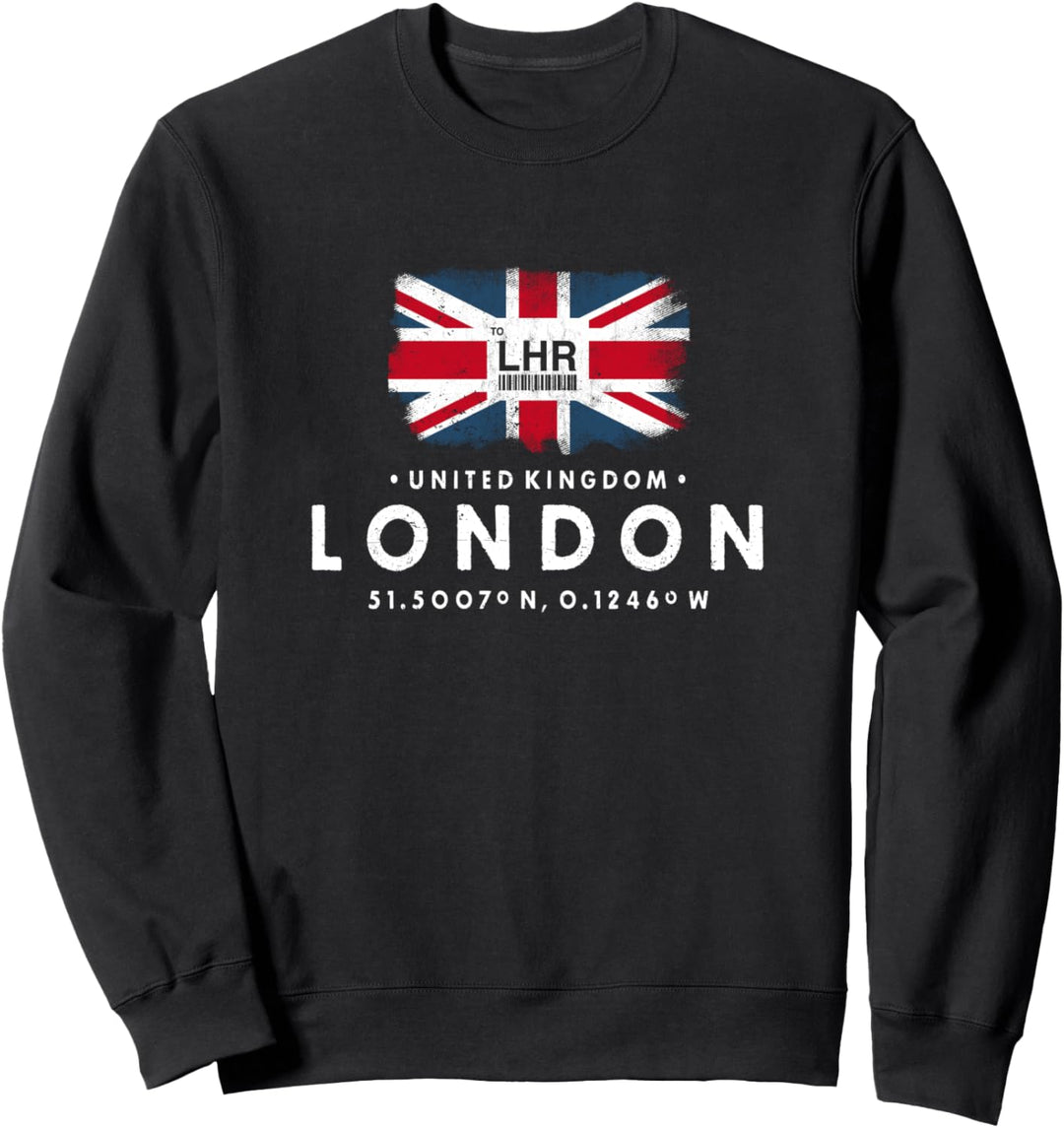 London UK Flughafen Code Union Jack Flagge Grossbritannien Sweatshirt