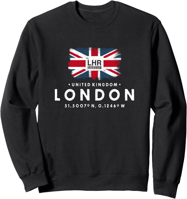 London UK Flughafen Code Union Jack Flagge Grossbritannien Sweatshirt