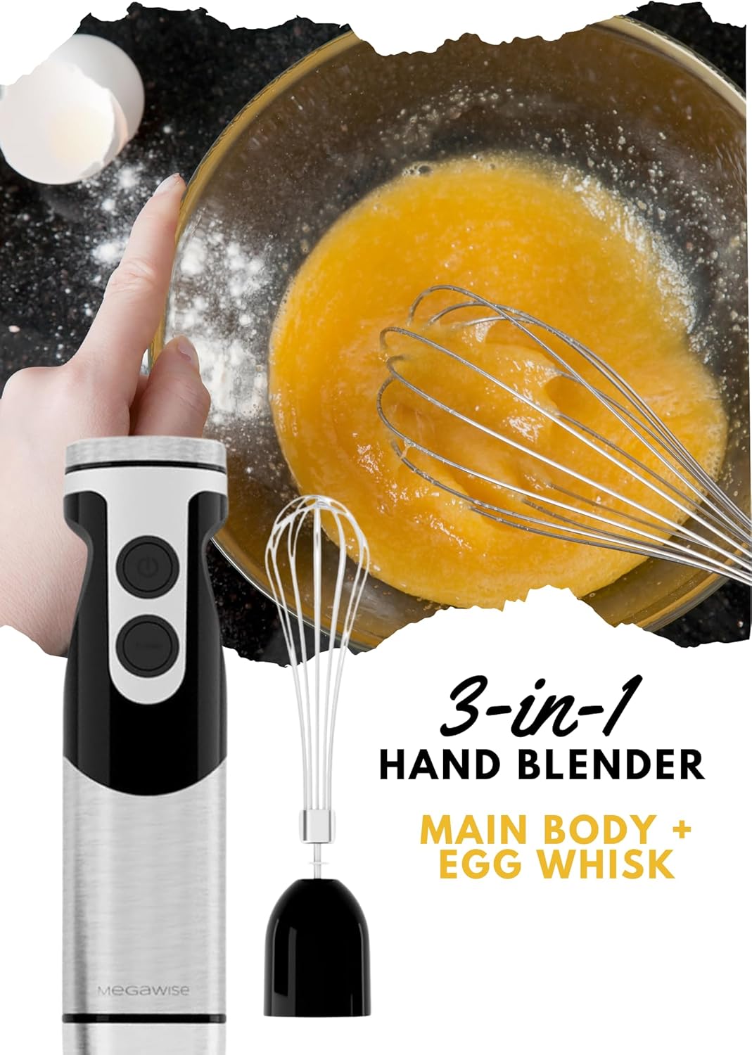 Megawise Hochleistungs-Stabmixer – 400 W maximale Leistung mit vielseitigen 3-in-1-Aufsätzen (Mixsta