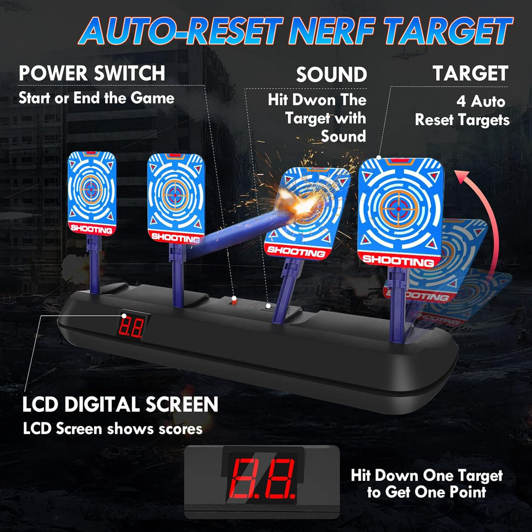 Lehoo Castle Nerf Zielscheibe, Nerf Zielscheibe Elektrisch mit Taktische Weste, 4 Ziele Auto-Reset Z