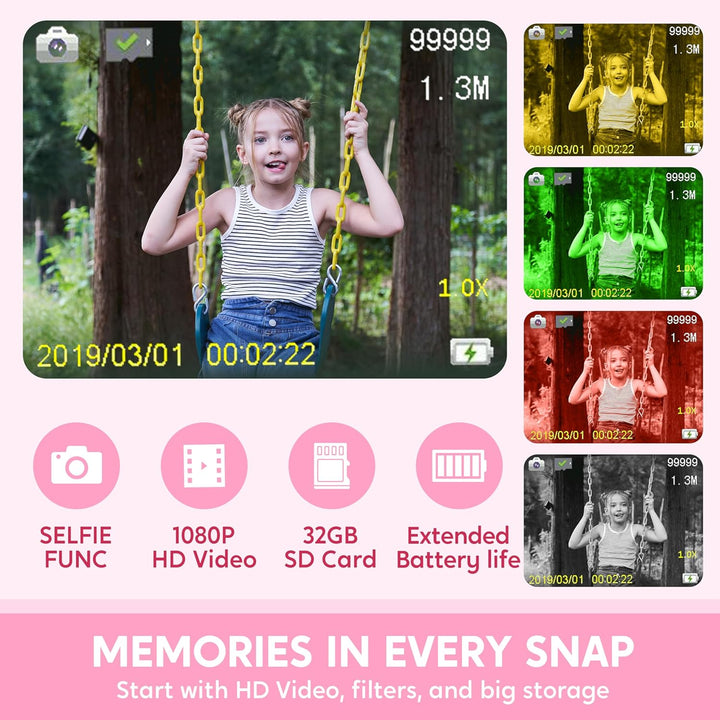 SYNCFUN Kinderkamera,Digitalkamera Kinder Spielzeug 1080P HD Kinder Kamera mit 32GB Karte Fotoappara