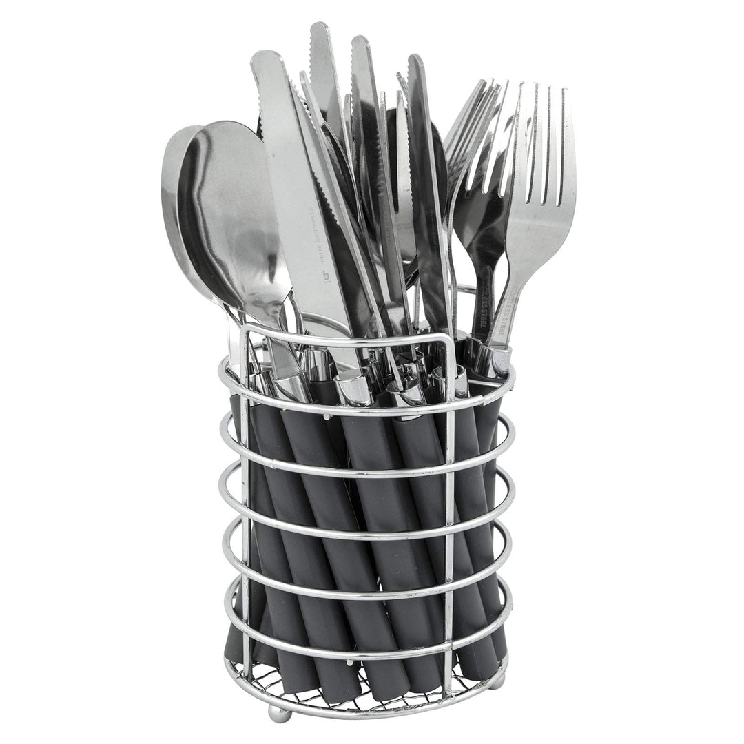 Bo-Camp - Besteck-Set - im Korb - Grau - 24 Teile - 6 Personen