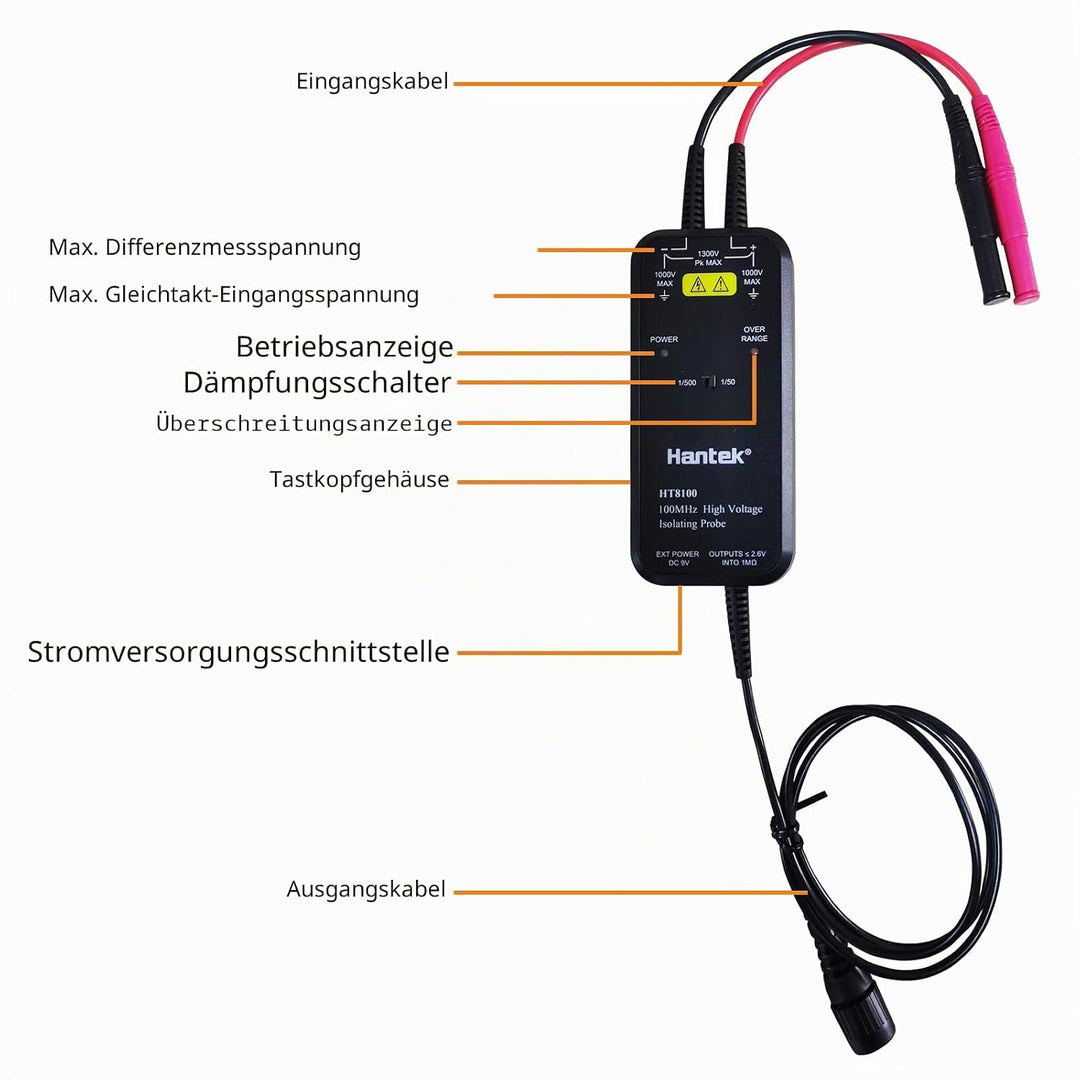 Hantek HT8100 Oszilloskop Sonde Hoch Stromspannung Differential Sonde, 100MHz Bandbreite, HT8100