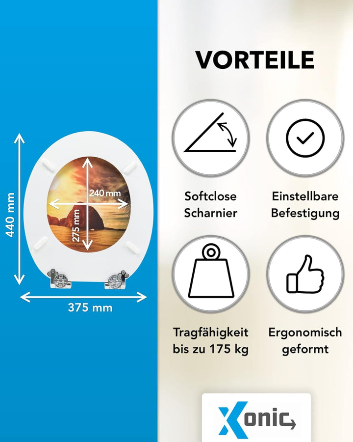 Xonic Design WC-Sitz - Premium Klo-Deckel - Toilettensitz mit Absenkautomatik - hochwertige Klobrill