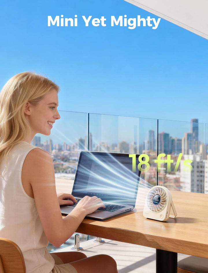 Aecooly Mini Ventilator Tischmodell, Usb-Geladen 4 Windstufen Leise Akku-Ventilator, 10 Stunden Akku