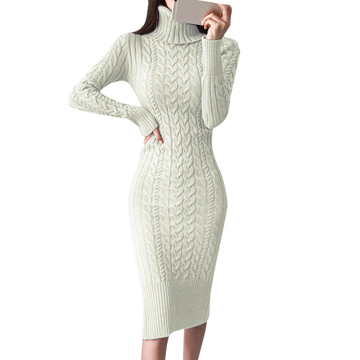 Generisch 2025- für Damen gestrickte figurbetonte Midi-Pullover-Kleider Cardigan Mit Damen (White M)