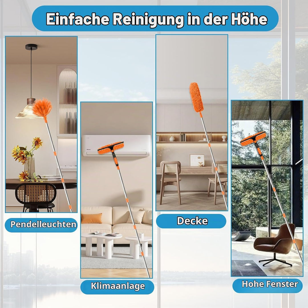 Reinigungsset für Staubwedel mit Gespleisste Stangen, Waschbare, Wiederverwendbare Staubwischer Mikr