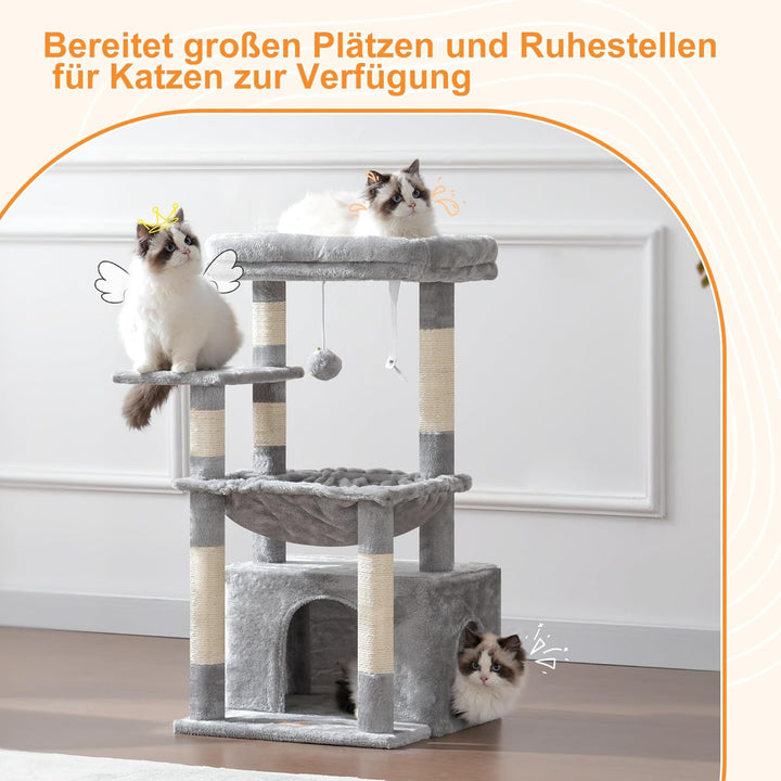 Heybly Kratzbaum, Katzenbaum mit Extra Grossem, Weichem Katzenkorb, Katzenkratzbaum mit Geräumigem K