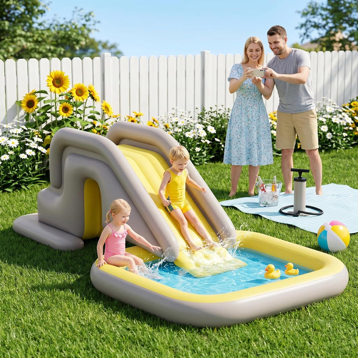 Aufblasbare Poolrutsche, Schwimmbadrutsche mit breiter, mit Wasser befüllbarer Basis – einfache Mont