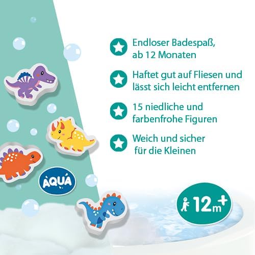 SES Creative | Schaumstoff Dinosaurier Badespielzeug | 15 schwimmende bunte Dinos | Sensorische Akti