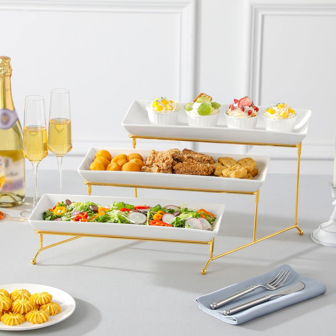 MALACASA Etagere 3 Etagen, 36x15.3cm Servierplatte Porzellan, Servierplatten mit Zusammenklappbaren