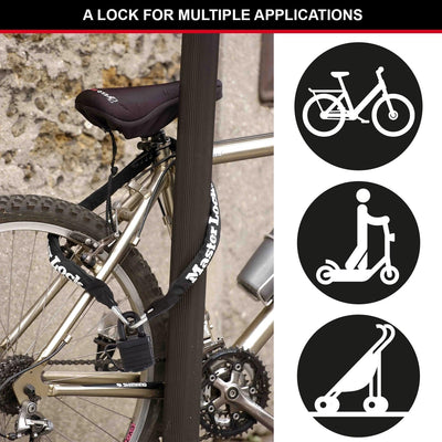 MASTER LOCK Fahrradschloss Stahlkettenglied mit Vorhängeschloss [mit Schlüssel] [90 cm Kette] 8390EU