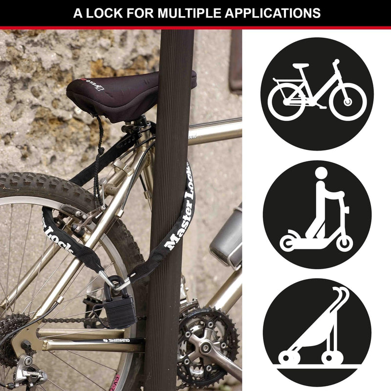 MASTER LOCK Fahrradschloss Stahlkettenglied mit Vorhängeschloss [mit Schlüssel] [90 cm Kette] 8390EU