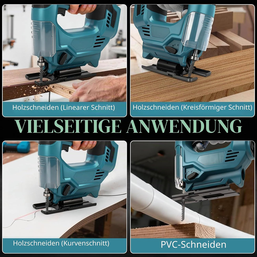 Stichsäge Kompatibel mit Makita 18V Akkus, Bürstenlose Pendelhub Stichsäge, 26 mm Hubhöhe 45° Schräg