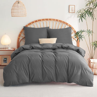WAVVE Bettwäsche 200x200 3 teilig Anthrazit - Bettbezug 200 x 200 Set mit Kissenbezüge 80x80 cm, Bet