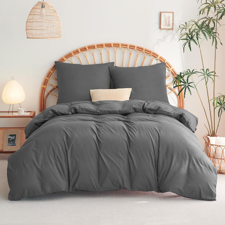 WAVVE Bettwäsche 220x240 3 teilig Anthrazit - Bettbezug 220 x 240 Set mit Kissenbezüge 80x80 cm, Bet