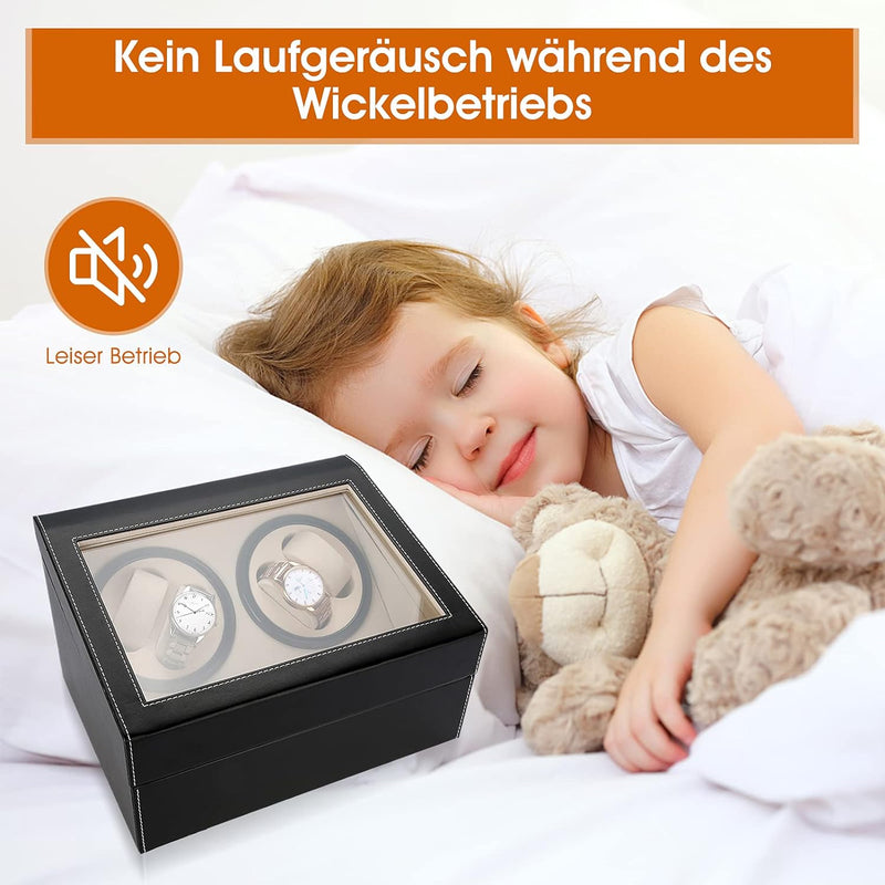 Ejoyous Automatische Uhrenbeweger Box, Uhren Aufbewahrungsboxen mit 4 Uhrenbewe + 6 Uhren, Drehen Mu