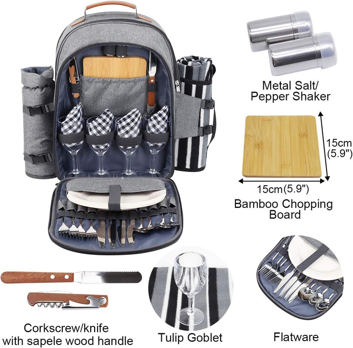 Sunflora Picknickrucksack 4 Personen Picknickset mit Isoliertem Kühlfach und Decke für Camping Outdo