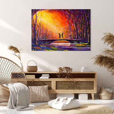 Bilder auf Leinwand 100x70cm Leinwandbild mit Rahmen Wald Baum Natur Gross Wanddeko Bild Schlafzimme