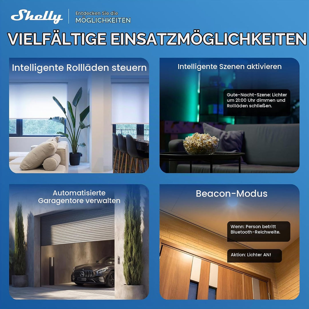 Shelly BLU RC Button 4 ZB - Bluetooth &amp; Zigbee Smart Fernbedienung mit vier Tasten, Mehrfachklicks,