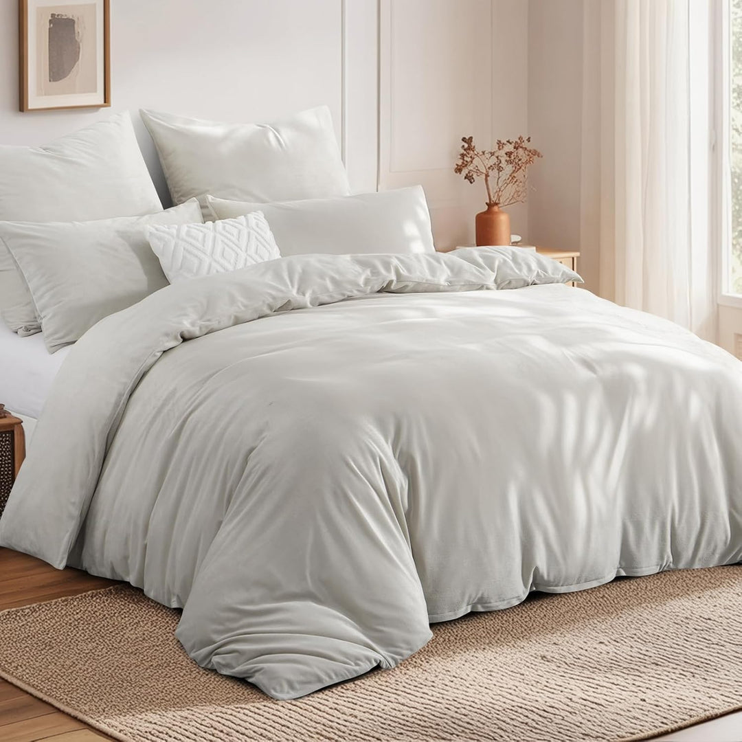 Aisbo Winter Plüsch Bettwäsche 220x240 3teilig Beige - Flanell Flauschige Warme Bettbezug und 2 Kiss