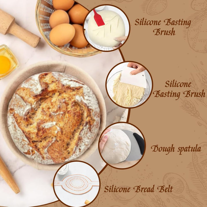 Sauerteig Starter Set, 18-teilig Rund & Oval GärkörbchenSet, Brotbacken Startver Set, Brot Backen Zu