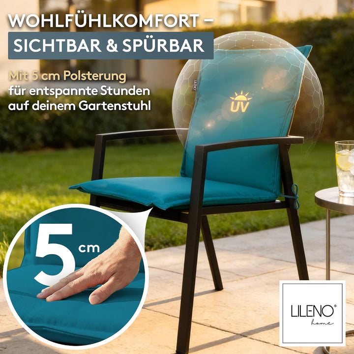 LILENO HOME Gartenstuhl Auflagen [4er Set - Niedriglehner] in Petrol - Bequeme Liegen als Sitzauflag