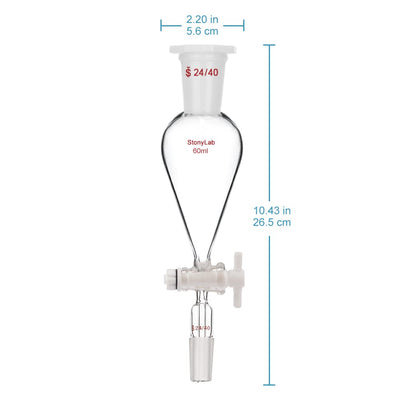 stonylab Scheidetrichter Glas, 60 ml Separatorentrichter mit PTFE-Absperrhahn Konischer Birnenförmig