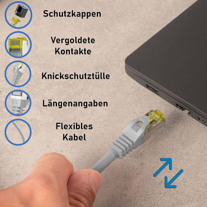 BIGtec LAN Kabel 10 Stück 25m Netzwerkkabel CAT7 Ethernet Internet Patchkabel CAT.7 grau Gigabit dop
