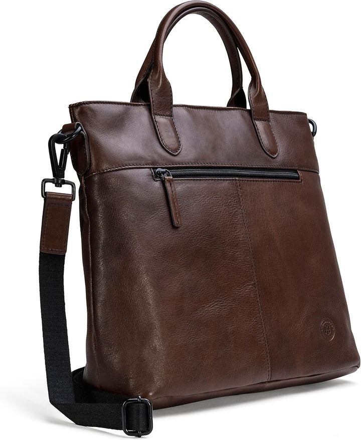 Memphis Damen/Herren Leder Handtasche | Henkeltasche mit Laptopfach und abnehm-& längenverstellbarem