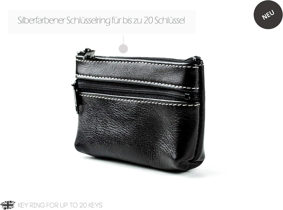 DELMON VARONE - Personalisierbares Schlüsseletui aus Premium Vintage Leder Anilin schwarz, Schlüssel