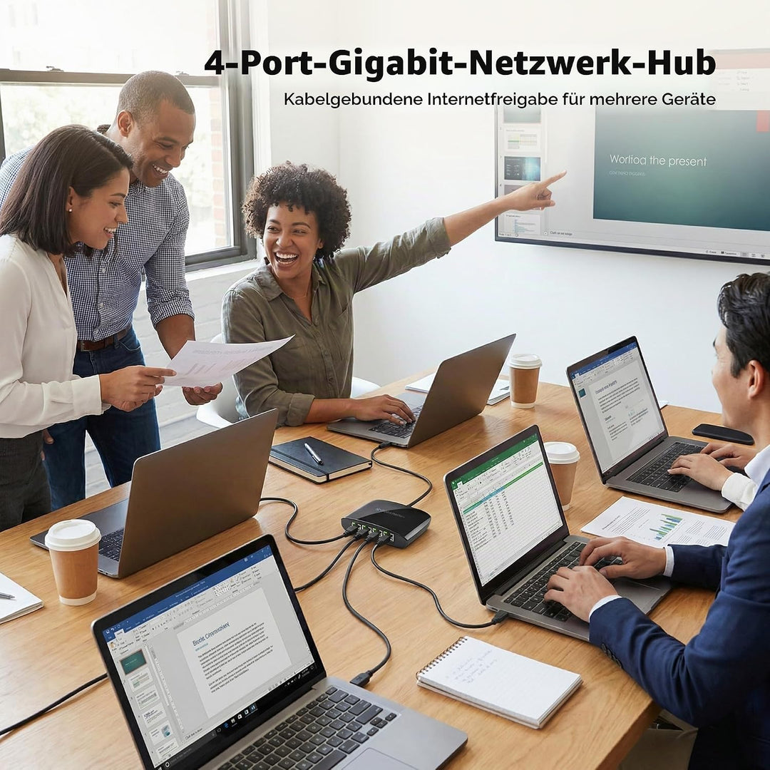 Cable Matters USB C auf 4-Port Gigabit Ethernet Switch (USB C auf LAN Splitter, USB C Ethernet Verte